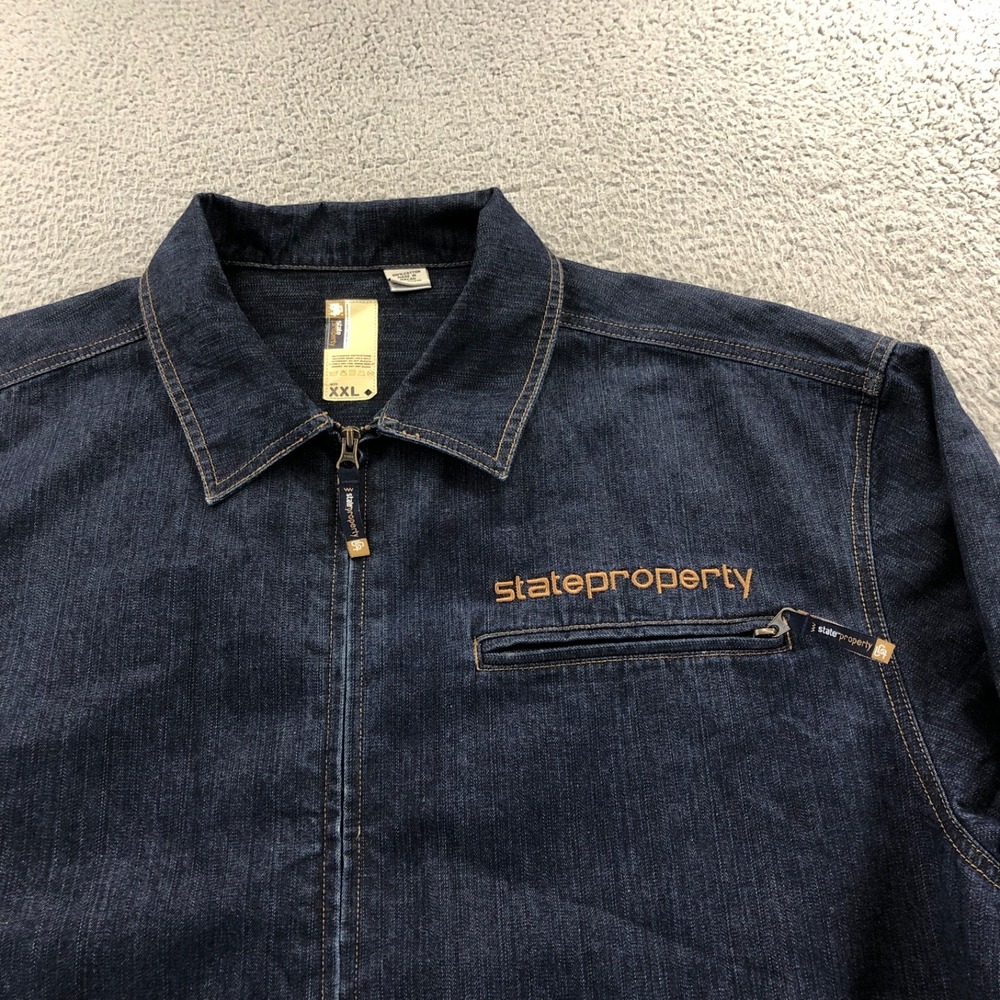 Vintage State Property Jacket Mens 2XL XXL Blue Denim Rocawear Y2K Hip Hop